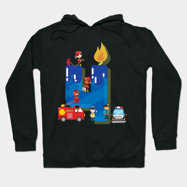 '4th Birthday Fire Truck Police Car' Truck Gift Hoodie by ourwackyhome